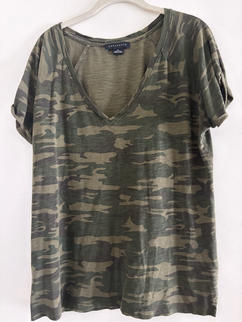 Sanctuary Olive Camo V-Neck Tee